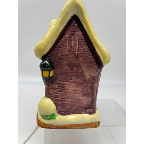 Vtg Holiday Ceramic Illuminated Cabin Snow House Hand Painted Village - Picture 6 of 15